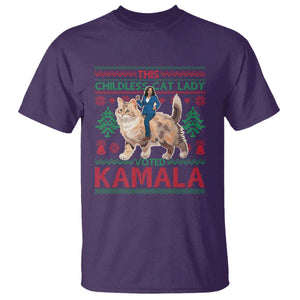 Christmas Childless Cat Lady For Kamala T Shirt Funny Santa Cat Voted Harris 2024 TS09 Purple Print Your Wear