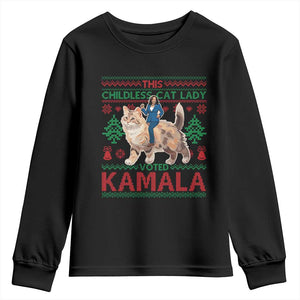 Christmas Childless Cat Lady For Kamala Youth Sweatshirt Funny Santa Cat Voted Harris 2024 TS09 Black Print Your Wear