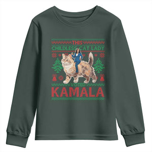 Christmas Childless Cat Lady For Kamala Youth Sweatshirt Funny Santa Cat Voted Harris 2024 TS09 Dark Forest Green Print Your Wear