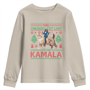 Christmas Childless Cat Lady For Kamala Youth Sweatshirt Funny Santa Cat Voted Harris 2024 TS09 Sand Print Your Wear