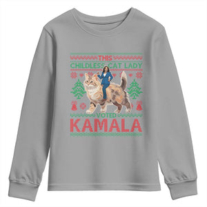 Christmas Childless Cat Lady For Kamala Youth Sweatshirt Funny Santa Cat Voted Harris 2024 TS09 Sport Gray Print Your Wear