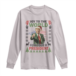 Funny Christmas Trump Long Sleeve Shirt Joy To The World I'm Your President 2024 TS09 Ice Gray Print Your Wear