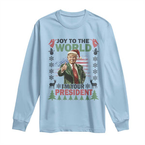 Funny Christmas Trump Long Sleeve Shirt Joy To The World I'm Your President 2024 TS09 Light Blue Print Your Wear