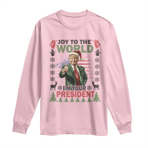 Funny Christmas Trump Long Sleeve Shirt Joy To The World I'm Your President 2024 TS09 Light Pink Print Your Wear