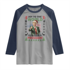 Funny Christmas Trump Raglan Shirt Joy To The World I'm Your President 2024 TS09 Sport Gray Navy Print Your Wear