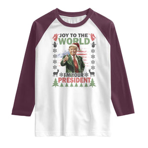 Funny Christmas Trump Raglan Shirt Joy To The World I'm Your President 2024 TS09 White Maroon Print Your Wear