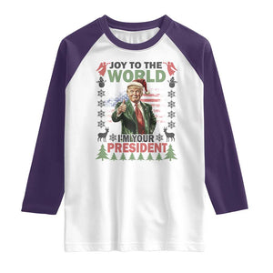 Funny Christmas Trump Raglan Shirt Joy To The World I'm Your President 2024 TS09 White Purple Print Your Wear