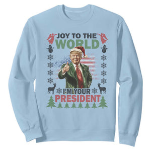 Funny Christmas Trump Sweatshirt Joy To The World I'm Your President 2024 TS09 Light Blue Print Your Wear