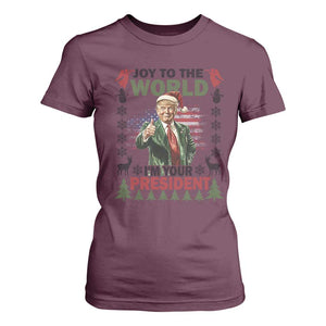 Funny Christmas Trump T Shirt For Women Joy To The World I'm Your President 2024 TS09 Maroon Print Your Wear