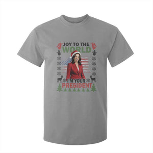 Funny Christmas Harris T Shirt For Kid Joy To The World I'm Your President Kamala 2024 TS09 Sport Gray Print Your Wear