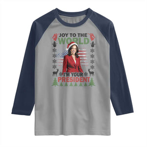 Funny Christmas Harris Raglan Shirt Joy To The World I'm Your President Kamala 2024 TS09 Sport Gray Navy Print Your Wear