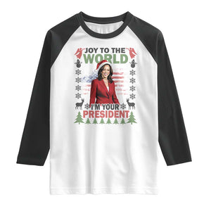 Funny Christmas Harris Raglan Shirt Joy To The World I'm Your President Kamala 2024 TS09 White Black Print Your Wear