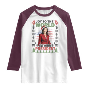 Funny Christmas Harris Raglan Shirt Joy To The World I'm Your President Kamala 2024 TS09 White Maroon Print Your Wear