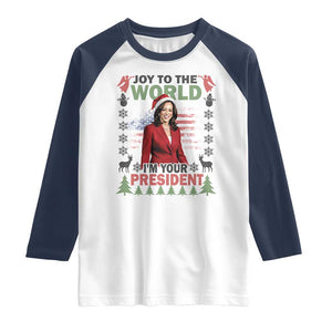 Funny Christmas Harris Raglan Shirt Joy To The World I'm Your President Kamala 2024 TS09 White Navy Print Your Wear