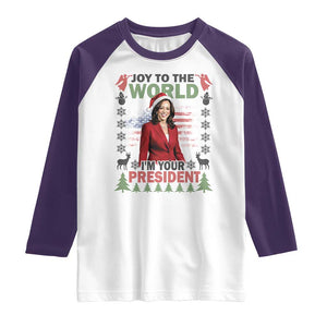 Funny Christmas Harris Raglan Shirt Joy To The World I'm Your President Kamala 2024 TS09 White Purple Print Your Wear