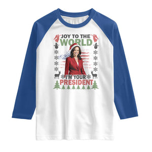 Funny Christmas Harris Raglan Shirt Joy To The World I'm Your President Kamala 2024 TS09 White Royal Print Your Wear