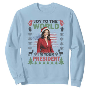 Funny Christmas Harris Sweatshirt Joy To The World I'm Your President Kamala 2024 TS09 Light Blue Print Your Wear