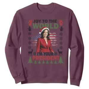 Funny Christmas Harris Sweatshirt Joy To The World I'm Your President Kamala 2024 TS09 Maroon Print Your Wear