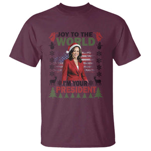 Funny Christmas Harris T Shirt Joy To The World I'm Your President Kamala 2024 TS09 Maroon Print Your Wear