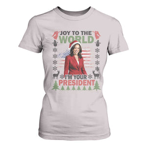 Funny Christmas Harris T Shirt For Women Joy To The World I'm Your President Kamala 2024 TS09 Ice Gray Print Your Wear