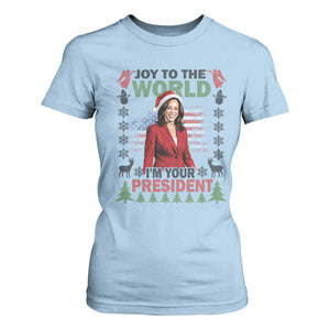 Funny Christmas Harris T Shirt For Women Joy To The World I'm Your President Kamala 2024 TS09 Light Blue Print Your Wear