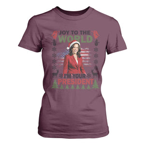 Funny Christmas Harris T Shirt For Women Joy To The World I'm Your President Kamala 2024 TS09 Maroon Print Your Wear