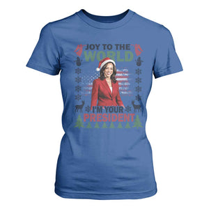 Funny Christmas Harris T Shirt For Women Joy To The World I'm Your President Kamala 2024 TS09 Royal Blue Print Your Wear