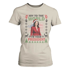 Funny Christmas Harris T Shirt For Women Joy To The World I'm Your President Kamala 2024 TS09 Sand Print Your Wear