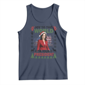 Funny Christmas Harris Tank Top Joy To The World I'm Your President Kamala 2024 TS09 Navy Print Your Wear