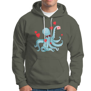 Valentine's Day Hoodie Octopus With Heart Balloons Cute Love Letter TS09 Military Green Printyourwear