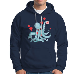 Valentine's Day Hoodie Octopus With Heart Balloons Cute Love Letter TS09 Navy Printyourwear