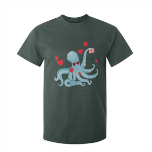 Valentine's Day T Shirt For Kid Octopus With Heart Balloons Cute Love Letter TS09 Dark Forest Green Print Your Wear