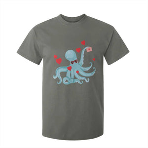 Valentine's Day T Shirt For Kid Octopus With Heart Balloons Cute Love Letter TS09 Military Green Print Your Wear