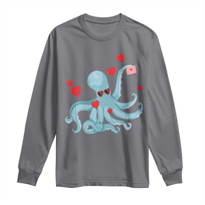 Valentine's Day Long Sleeve Shirt Octopus With Heart Balloons Cute Love Letter TS09 Charcoal Print Your Wear