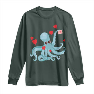 Valentine's Day Long Sleeve Shirt Octopus With Heart Balloons Cute Love Letter TS09 Dark Forest Green Print Your Wear