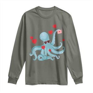 Valentine's Day Long Sleeve Shirt Octopus With Heart Balloons Cute Love Letter TS09 Military Green Print Your Wear