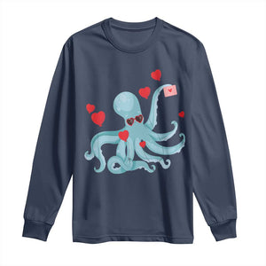 Valentine's Day Long Sleeve Shirt Octopus With Heart Balloons Cute Love Letter TS09 Navy Print Your Wear