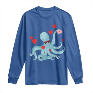 Valentine's Day Long Sleeve Shirt Octopus With Heart Balloons Cute Love Letter TS09 Royal Blue Print Your Wear