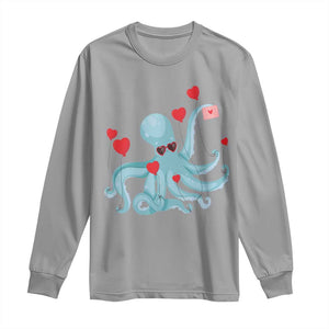 Valentine's Day Long Sleeve Shirt Octopus With Heart Balloons Cute Love Letter TS09 Sport Gray Print Your Wear