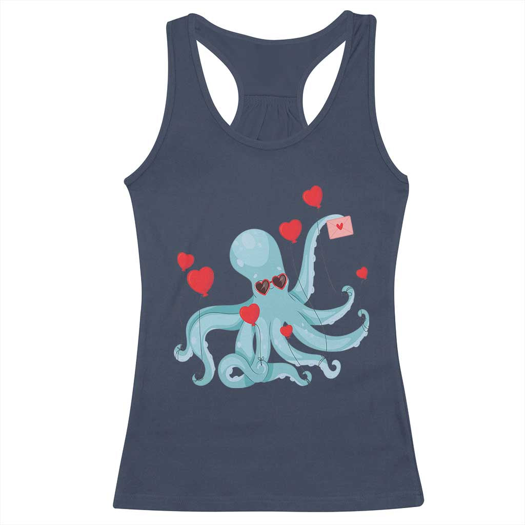 Valentine's Day Racerback Tank Top Octopus With Heart Balloons Cute Love Letter TS09 Navy Print Your Wear