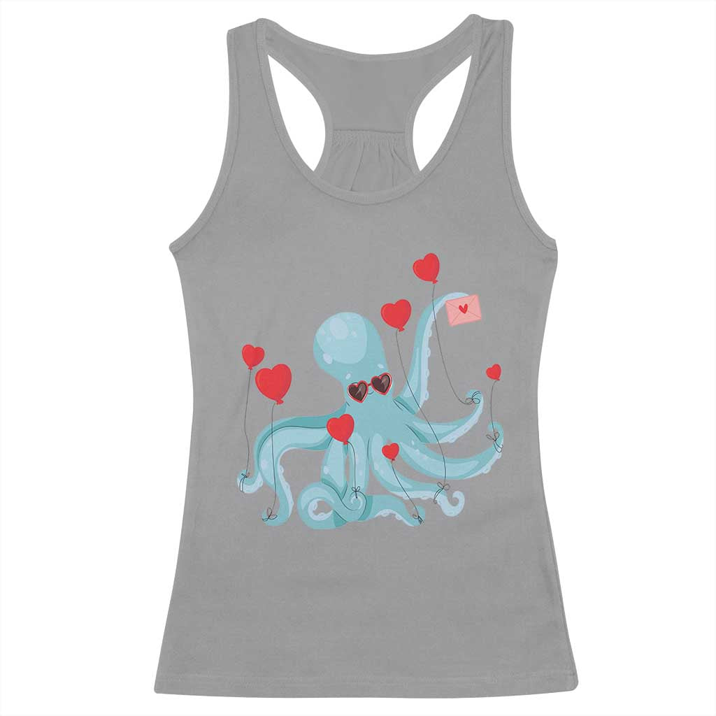 Valentine's Day Racerback Tank Top Octopus With Heart Balloons Cute Love Letter TS09 Sport Gray Print Your Wear