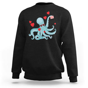Valentine's Day Sweatshirt Octopus With Heart Balloons Cute Love Letter TS09 Black Printyourwear