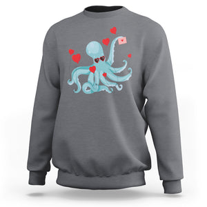 Valentine's Day Sweatshirt Octopus With Heart Balloons Cute Love Letter TS09 Charcoal Printyourwear