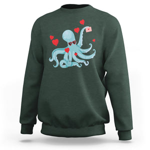 Valentine's Day Sweatshirt Octopus With Heart Balloons Cute Love Letter TS09 Dark Forest Green Printyourwear