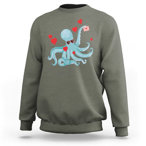 Valentine's Day Sweatshirt Octopus With Heart Balloons Cute Love Letter TS09 Military Green Printyourwear