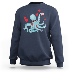 Valentine's Day Sweatshirt Octopus With Heart Balloons Cute Love Letter TS09 Navy Printyourwear