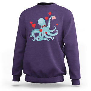 Valentine's Day Sweatshirt Octopus With Heart Balloons Cute Love Letter TS09 Purple Printyourwear
