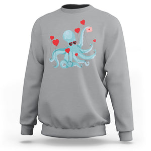 Valentine's Day Sweatshirt Octopus With Heart Balloons Cute Love Letter TS09 Sport Gray Printyourwear