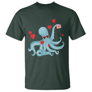 Valentine's Day T Shirt Octopus With Heart Balloons Cute Love Letter TS09 Dark Forest Green Printyourwear