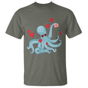 Valentine's Day T Shirt Octopus With Heart Balloons Cute Love Letter TS09 Military Green Printyourwear